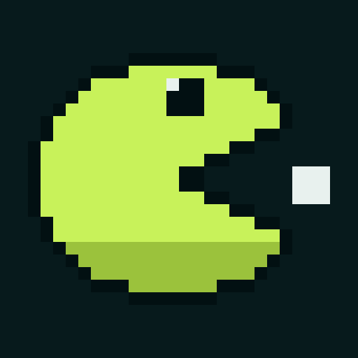 Gulpy mark: open-mouthed lime pixel creature about to eat a white pellet